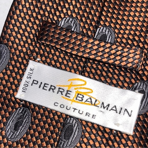 Pierre Balmain Rust Orange Printed Silk Neck Tie - Picture 4 of 5